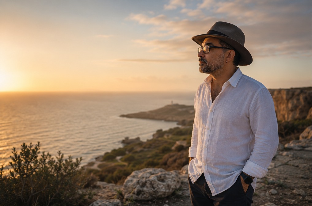 Steven standing beside the Mediterranean sea in Malta